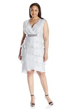 London Times Women's Cap Sleeve Iceberg Tiered Ruffle Sheath Dress Size 14